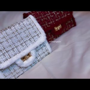 Red wine & White Plaid Wool Clutch